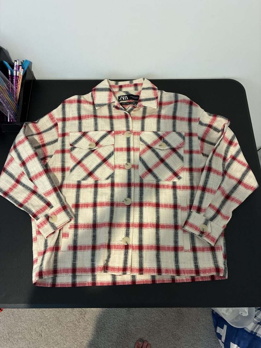 Zara Plaid Overshirt Shacket Italian Fabric Size XS